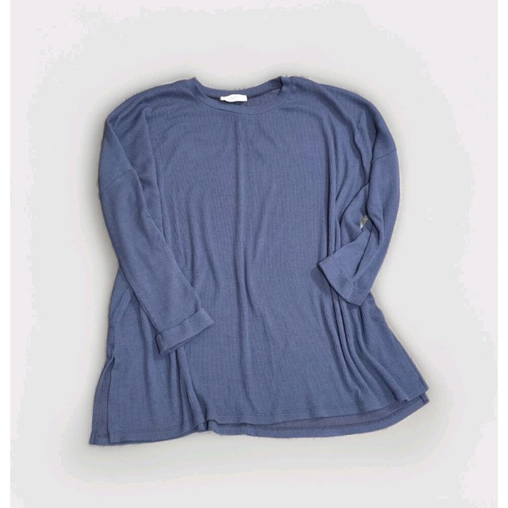 Carly Jean Los Angeles Women's 3/4 Sleeve Navy Blue Shirt Oversized Top Sz Large